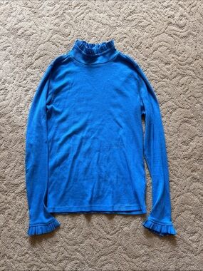Jcrew Blue Ruffle Mock Neck Long Sleeve T
